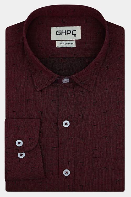 Men's 100% Cotton Geometric Self Design Full Sleeves Shirt (Cola)