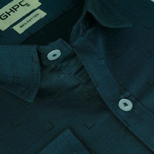 Men's 100% Cotton Geometric Self Design Full Sleeves Shirt (Teal)