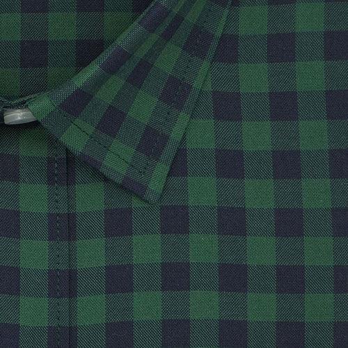 Men's 100% Cotton Gingham Checkered Half Sleeves Shirt (Forest Green)
