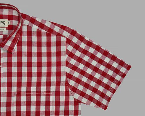Men's 100% Cotton Gingham Checks Half Sleeves Shirt (Red)