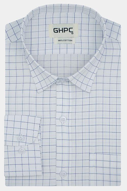 Men's 100% Cotton Graph Checkered Full Sleeves Shirt (White)