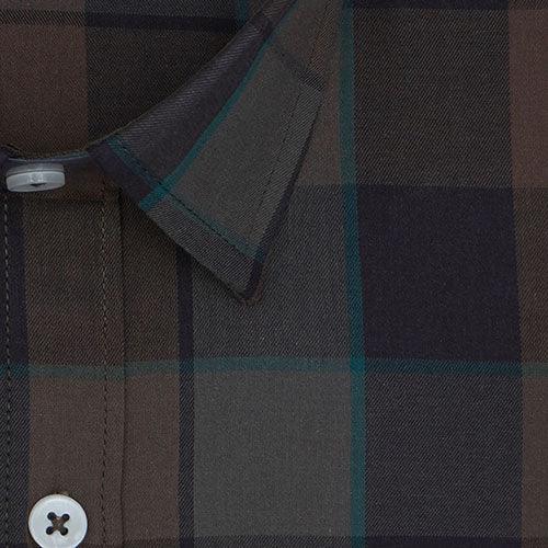 Men's 100% Cotton Graph Checkered Half Sleeves Shirt (Brown)