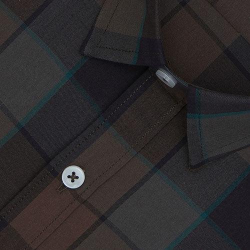 Men's 100% Cotton Graph Checkered Half Sleeves Shirt (Brown)