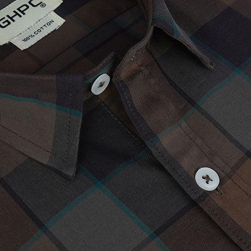 Men's 100% Cotton Graph Checkered Half Sleeves Shirt (Brown)