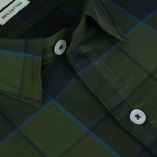 Men's 100% Cotton Graph Checkered Half Sleeves Shirt (Green)