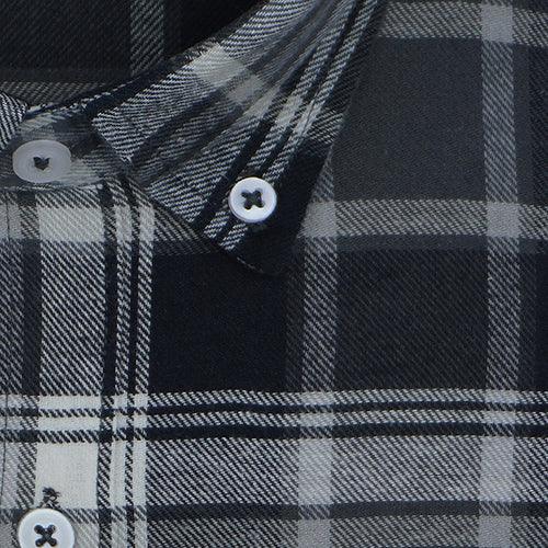 Men's 100% Cotton Grid Tattersall Checkered Full Sleeves Shirt (Grey)