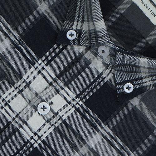 Men's 100% Cotton Grid Tattersall Checkered Full Sleeves Shirt (Grey)