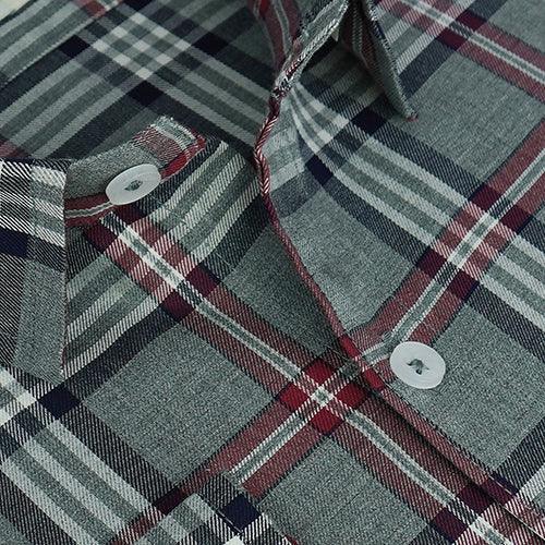 Men's 100% Cotton Grid Tattersall Checkered Full Sleeves Shirt (Grey)