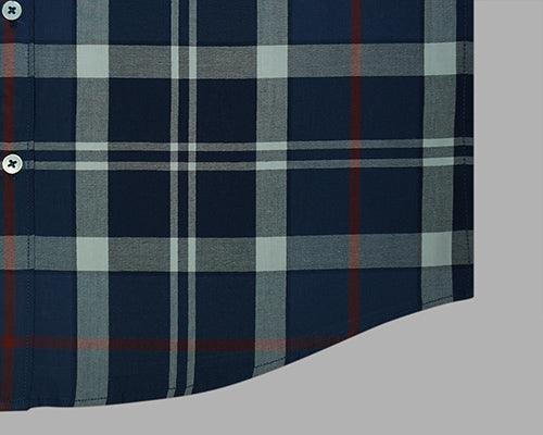 Men's 100% Cotton Grid Tattersall Checkered Full Sleeves Shirt (Navy)
