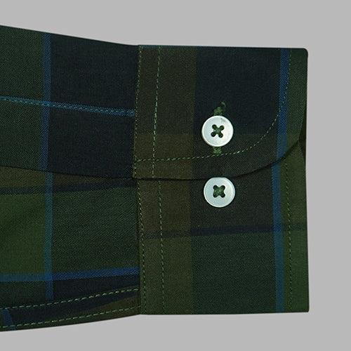 Men's 100% Cotton Grid Tattersall Checkered Full Sleeves Shirt (Olive Green)