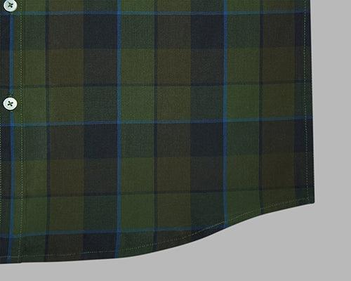 Men's 100% Cotton Grid Tattersall Checkered Full Sleeves Shirt (Olive Green)
