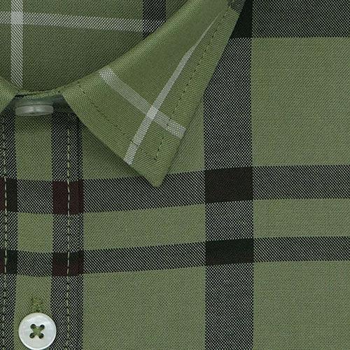 Men's 100% Cotton Grid Tattersall Checkered Half Sleeves Shirt (Green)