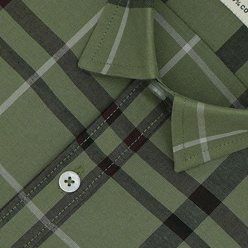 Men's 100% Cotton Grid Tattersall Checkered Half Sleeves Shirt (Green)