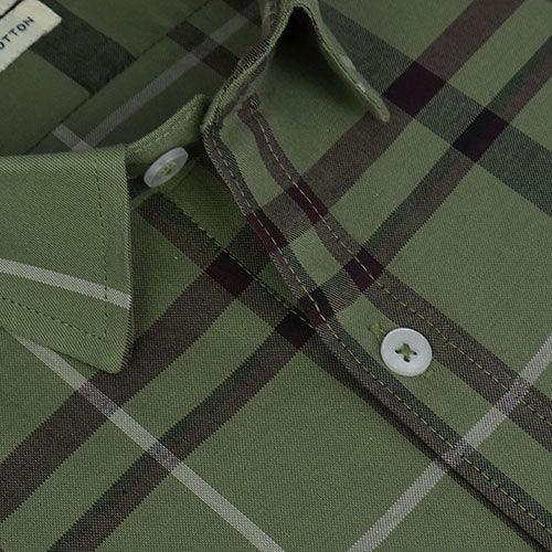 Men's 100% Cotton Grid Tattersall Checkered Half Sleeves Shirt (Green)