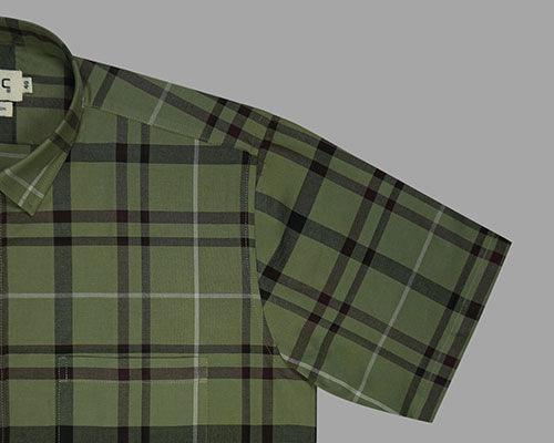 Men's 100% Cotton Grid Tattersall Checkered Half Sleeves Shirt (Green)
