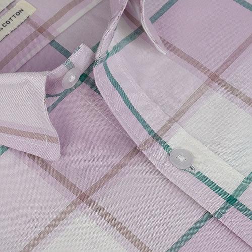 Men's 100% Cotton Grid Tattersall Checkered Half Sleeves Shirt (Pink)