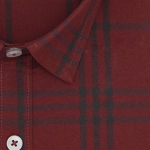 Men's 100% Cotton Grid Tattersall Checkered Half Sleeves Shirt (Red)
