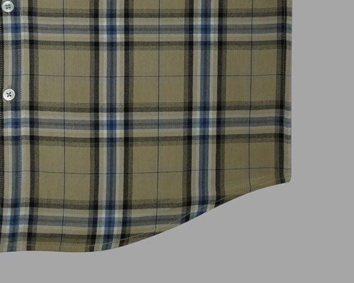 Men's 100% Cotton Grid Tattersall Checks Half Sleeves Shirt (Khaki)