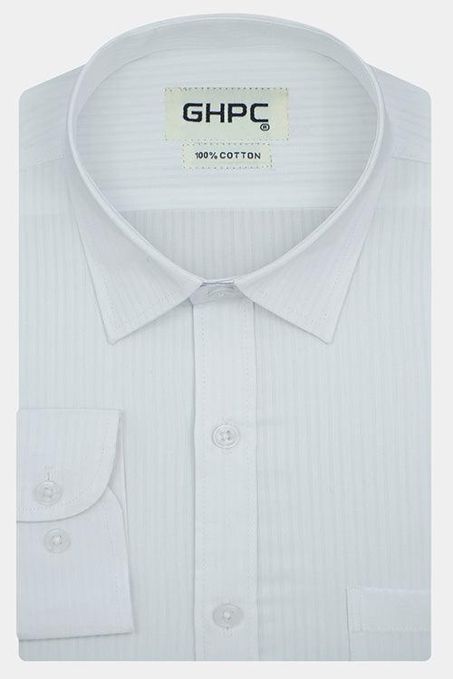 Men's 100% Cotton Herringbone Full Sleeves Shirt (White)