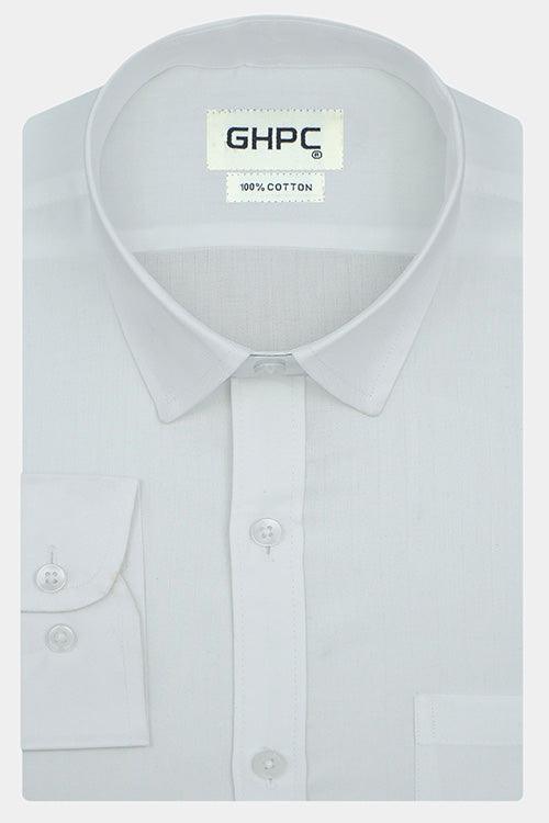 Men's 100% Cotton Herringbone Full Sleeves Shirt (White)