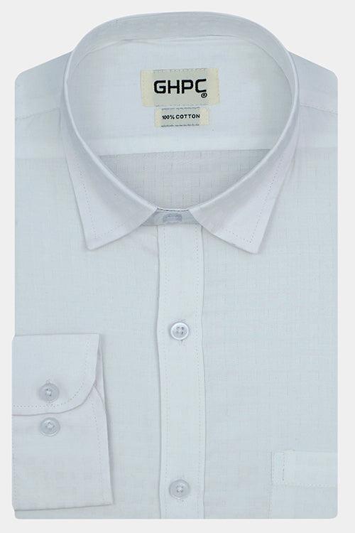 Men's 100% Cotton Jacquard Self Design Full Sleeves Shirt (White)