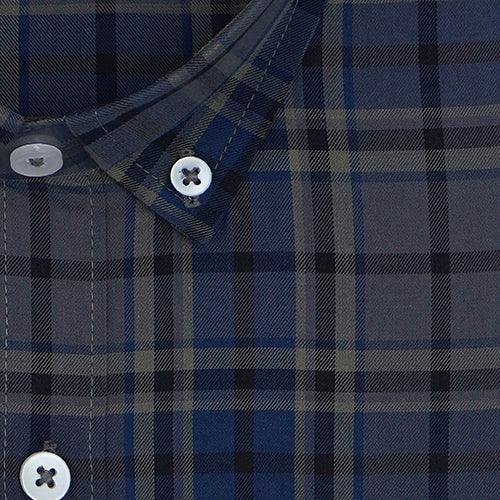 Men's 100% Cotton Plaid Checkered Full Sleeves Shirt (Blue)