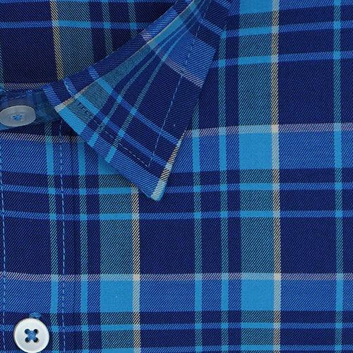 Men's 100% Cotton Plaid Checkered Full Sleeves Shirt (Blue)