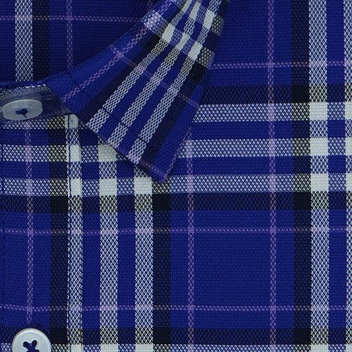 Men's 100% Cotton Plaid Checkered Full Sleeves Shirt (Blue)