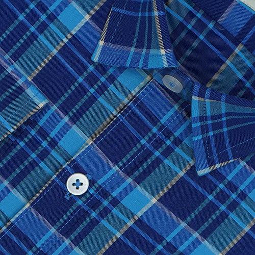 Men's 100% Cotton Plaid Checkered Full Sleeves Shirt (Blue)