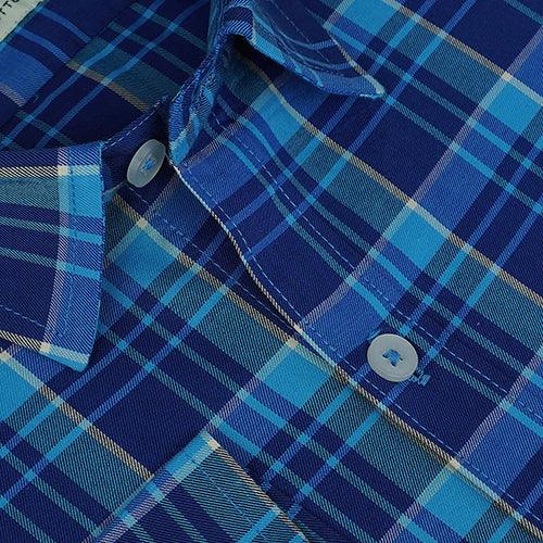 Men's 100% Cotton Plaid Checkered Full Sleeves Shirt (Blue)