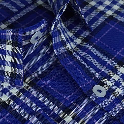 Men's 100% Cotton Plaid Checkered Full Sleeves Shirt (Blue)