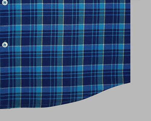 Men's 100% Cotton Plaid Checkered Full Sleeves Shirt (Blue)