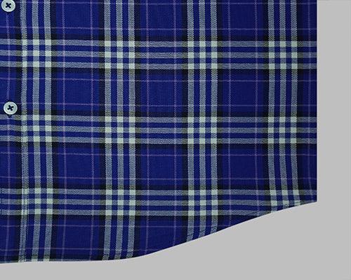 Men's 100% Cotton Plaid Checkered Full Sleeves Shirt (Blue)