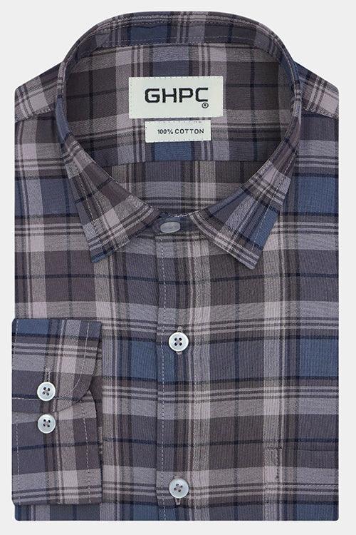 Men's 100% Cotton Plaid Checkered Full Sleeves Shirt (Brown)