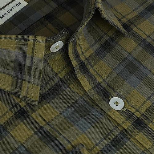 Men's 100% Cotton Plaid Checkered Full Sleeves Shirt (Brown)