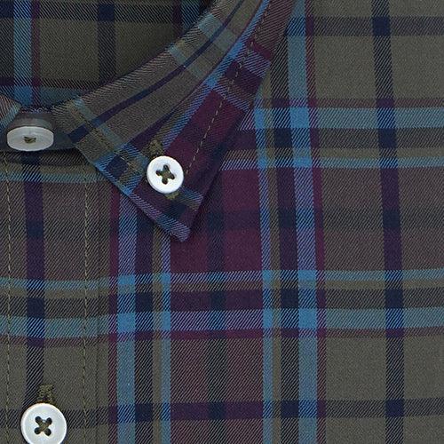 Men's 100% Cotton Plaid Checkered Full Sleeves Shirt (Olive)