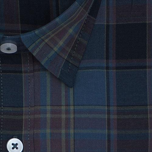 Men's 100% Cotton Plaid Checkered Half Sleeves Shirt (Blue)