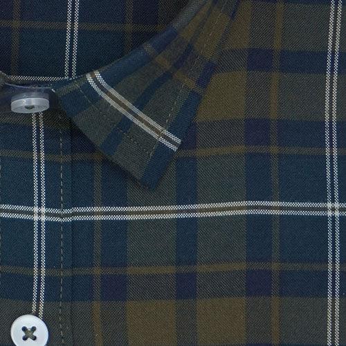 Men's 100% Cotton Plaid Checkered Half Sleeves Shirt (Blue)