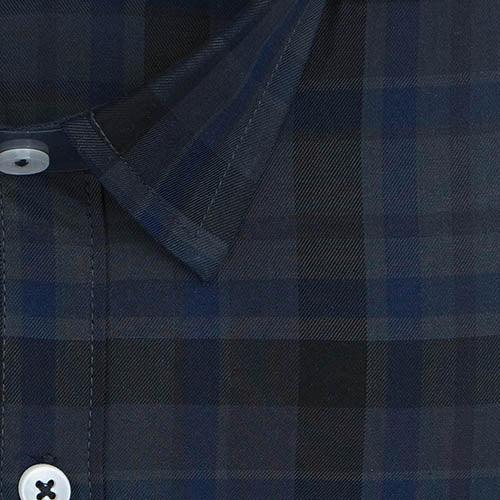 Men's 100% Cotton Plaid Checkered Half Sleeves Shirt (Blue)