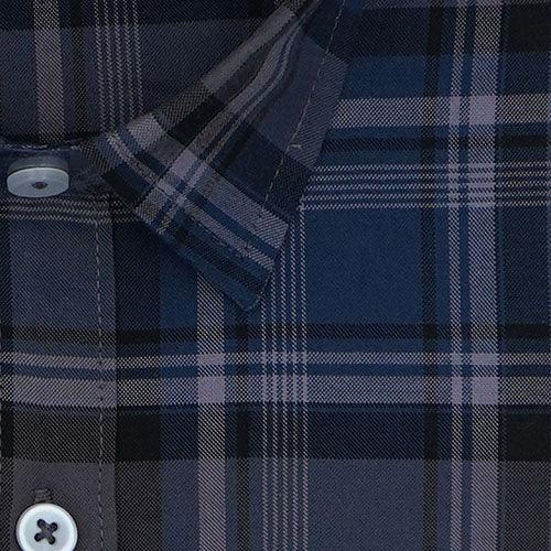 Men's 100% Cotton Plaid Checkered Half Sleeves Shirt (Blue)