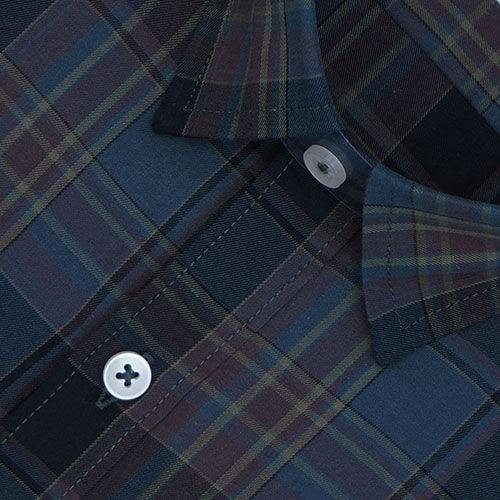 Men's 100% Cotton Plaid Checkered Half Sleeves Shirt (Blue)