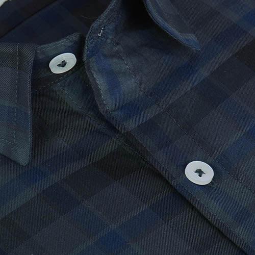 Men's 100% Cotton Plaid Checkered Half Sleeves Shirt (Blue)