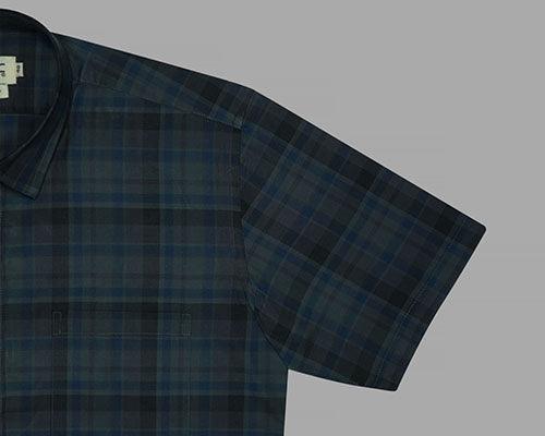 Men's 100% Cotton Plaid Checkered Half Sleeves Shirt (Blue)