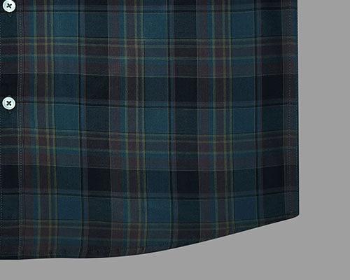 Men's 100% Cotton Plaid Checkered Half Sleeves Shirt (Blue)