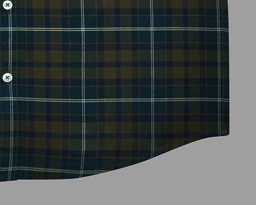 Men's 100% Cotton Plaid Checkered Half Sleeves Shirt (Blue)