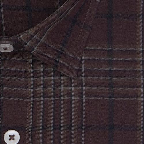 Men's 100% Cotton Plaid Checkered Half Sleeves Shirt (Brown)
