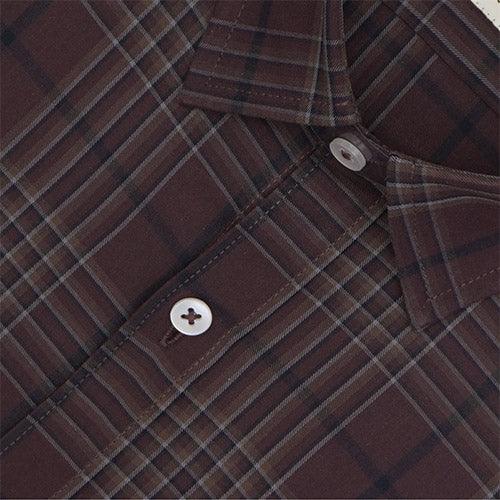 Men's 100% Cotton Plaid Checkered Half Sleeves Shirt (Brown)