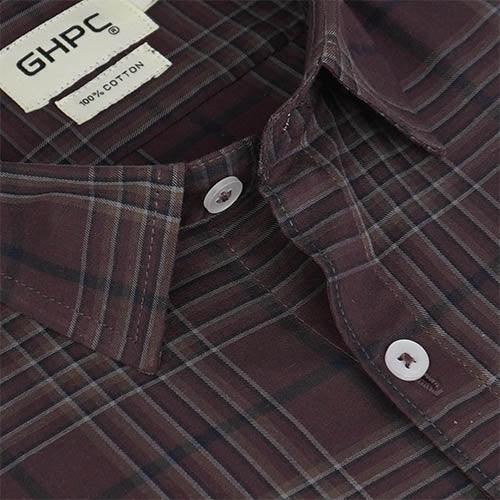 Men's 100% Cotton Plaid Checkered Half Sleeves Shirt (Brown)