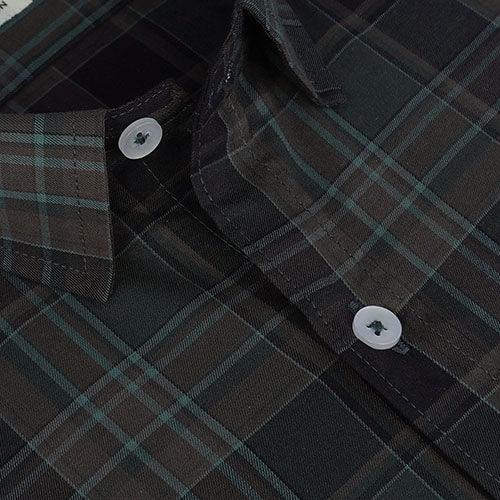 Men's 100% Cotton Plaid Checkered Half Sleeves Shirt (Brown)