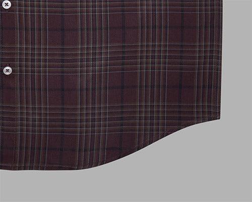 Men's 100% Cotton Plaid Checkered Half Sleeves Shirt (Brown)
